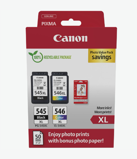 Cartuccia ORIGINALE 8286B011 Canon Multipack 1 PZ PG545XL + 1 PZ CL546XL + 50 fogli carta fotografica
