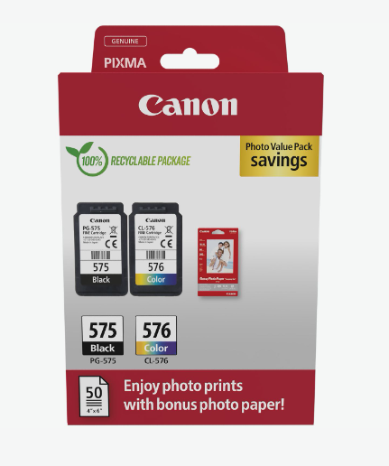 Cartuccia ORIGINALE 5438C004 Canon Multipack PG575 CL576 + 50 fogli carta fotografica