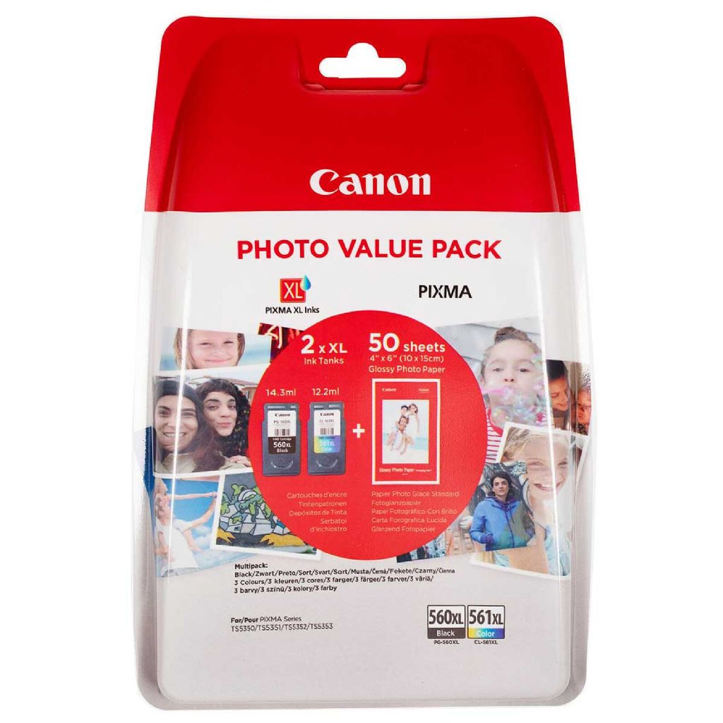 cod. CART-ORCAN560-561XL  Cartuccia ORIGINALE 3712C008 Canon Multipack PG560 CL561 XL (include 50 fogli carta fotografica 4x6)...