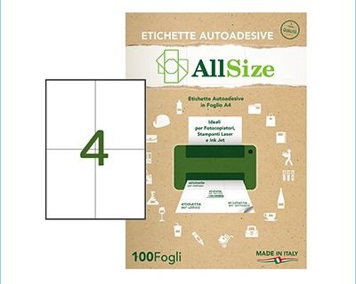 Etichette autoadesive bianche Allsize A4 SM420 105×148 mm (4 etichette per foglio) Blister da 100 fogli